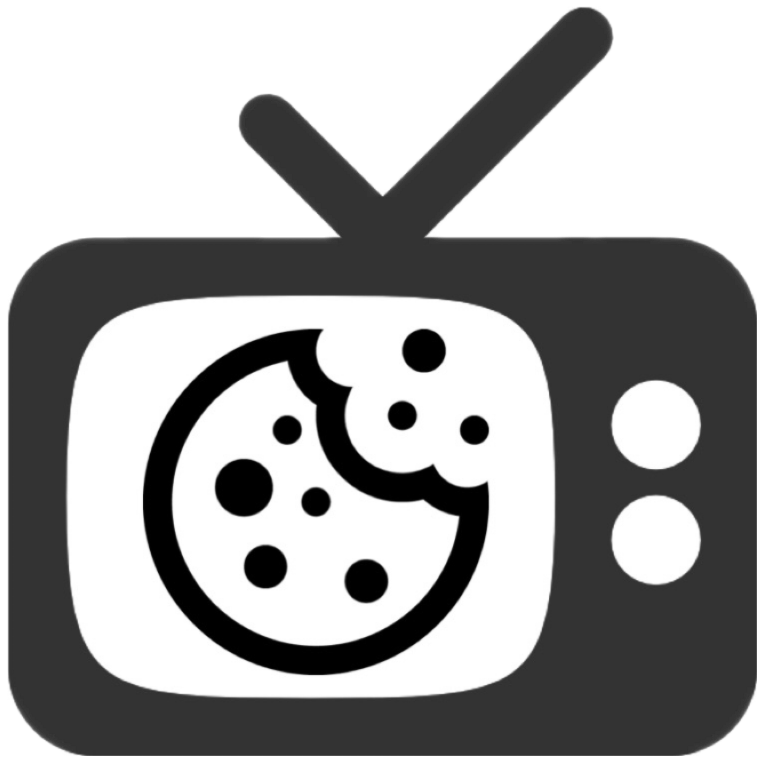Logo Cookies and Stream. Ein angebissener Cookie in einem Fernseher