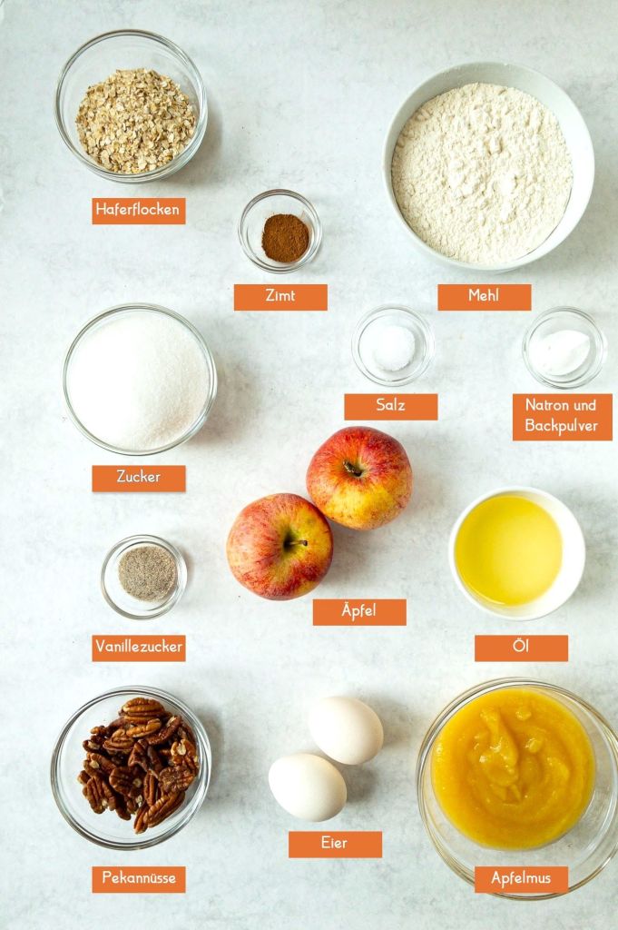 Zutaten für süßes und zimtiges Apfelbrot Rezept - Apfelkuchen in der Kastenform
