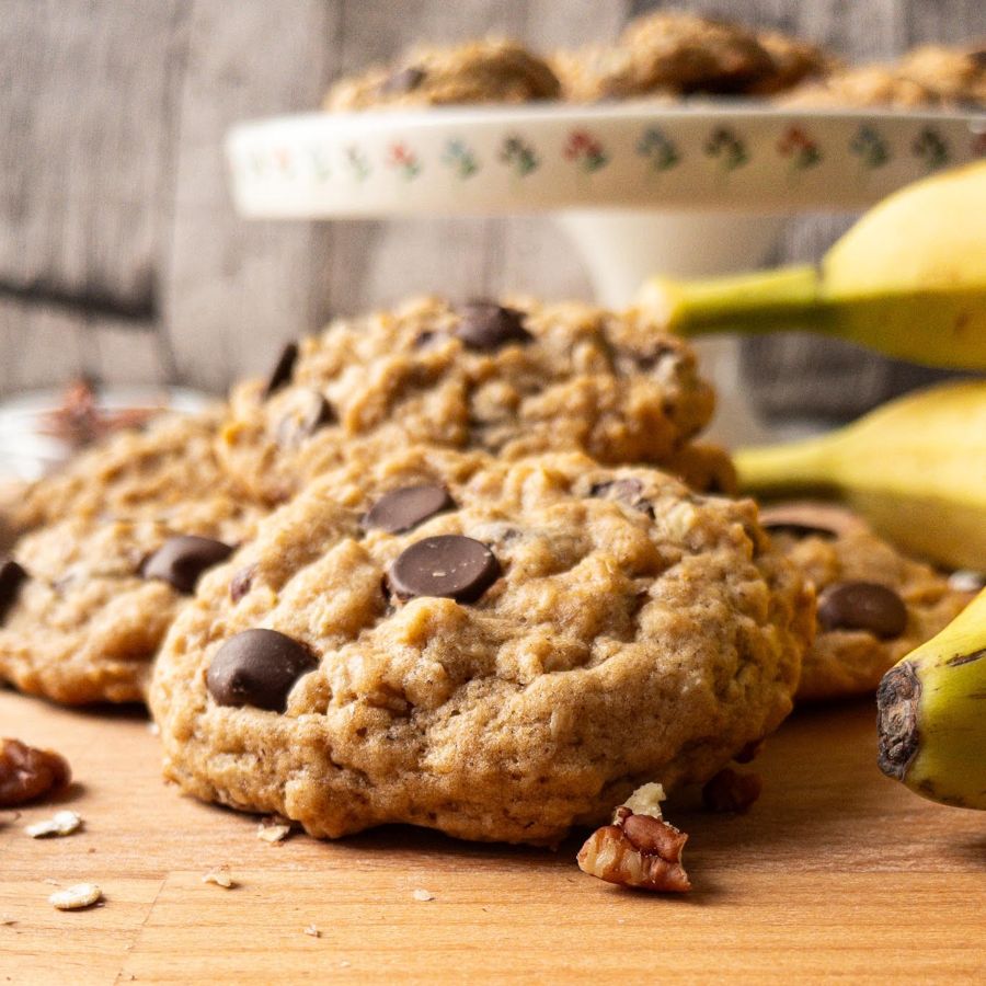 Vegane Schoko-Bananen Cookies mit&nbsp;Pekannüssen